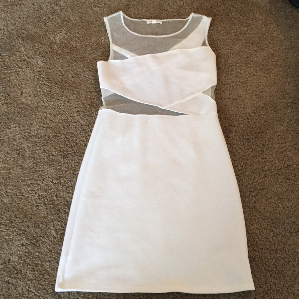 White Mesh Cutout Bodycon Dress